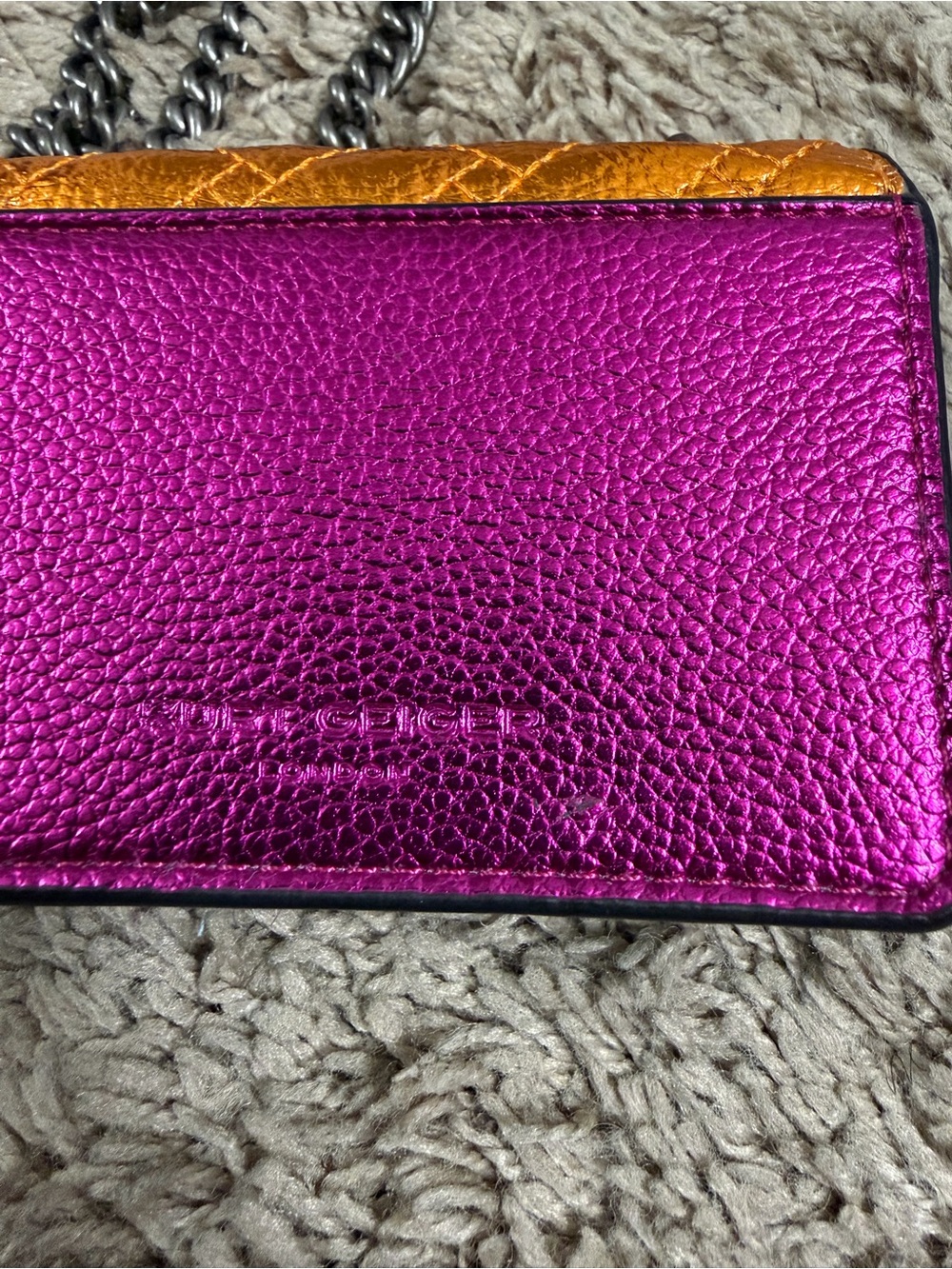 Kurt Geiger Metallic Two-Tone Quilted Chain Shoulder Bag - Gold & Pink - Picture 4 of 6